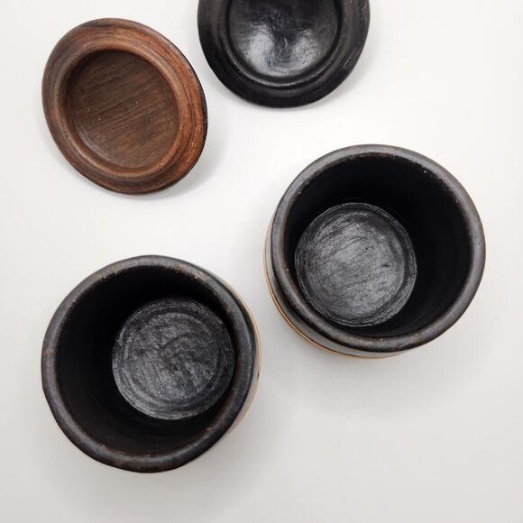 Set Of Primitive Rustic Small black Canisters Salt Cellar Spice Jar Earthy - Picture 4 of 9